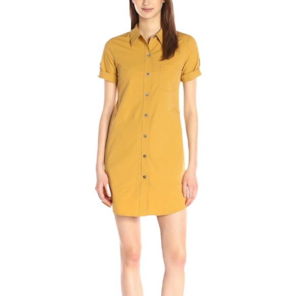Theory Dresses & Skirts - Theory Mustard Yellow Poplin Button Up Shirt Dress size women's 2